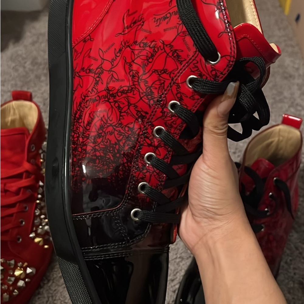 Christian Louboutin Red and Black Sneakers